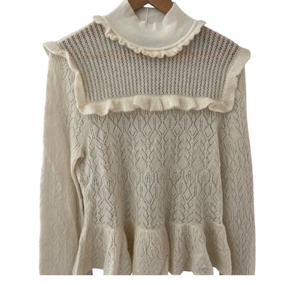 Intermix‎ Cottage Alpaca Blend Delicate Ruffled Sweater in Cream Size Large - Picture 3 of 10